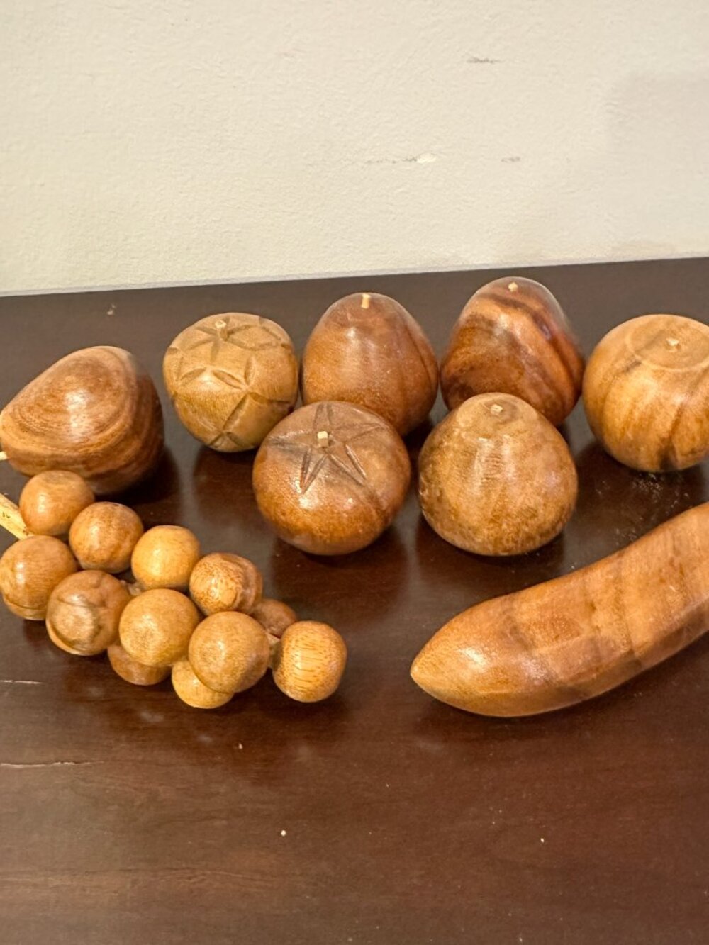 Vintage MCM Handcrafted Wooden Fruit Set - Table Décor 9 Pieces
